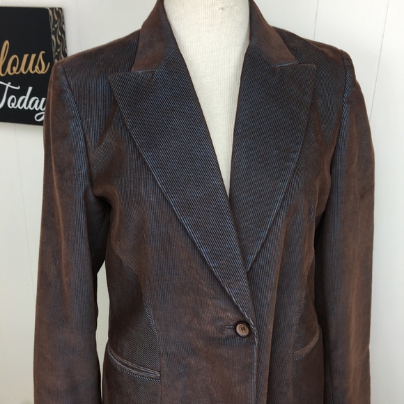Harve Benard Brown Blue Corduroy Blazer Jacket - Picture 2 of 8